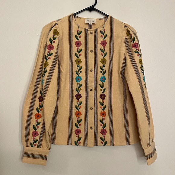 Sezane Tops - Sezane yellow stripe embroidered top 34/US2